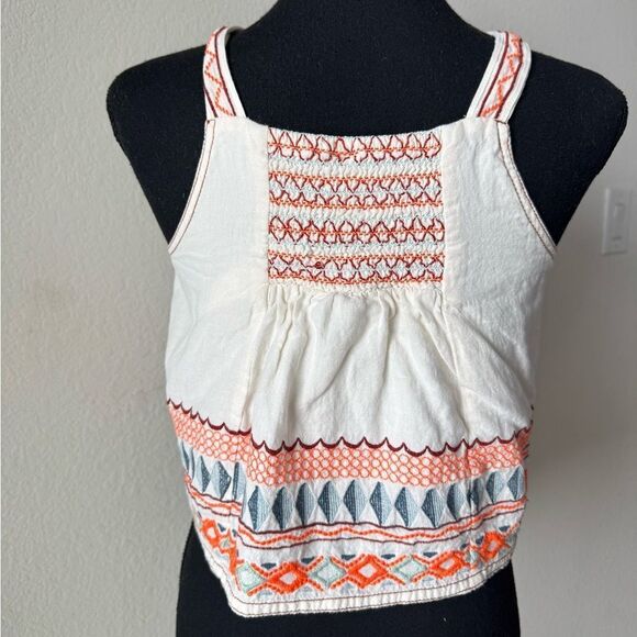 Anthropologie Bohemian Embroidered Linen Cotton Blend Crop Top Sz US 00 Aztec - Picture 4 of 8